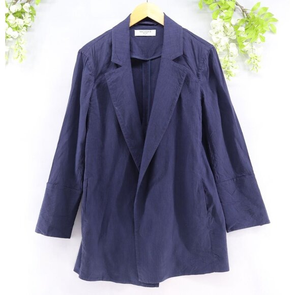 M.M. Lafleur Women's Imogen Belted Stretch Linen Jacket Blueberry Navy Sz S - Picture 1 of 10